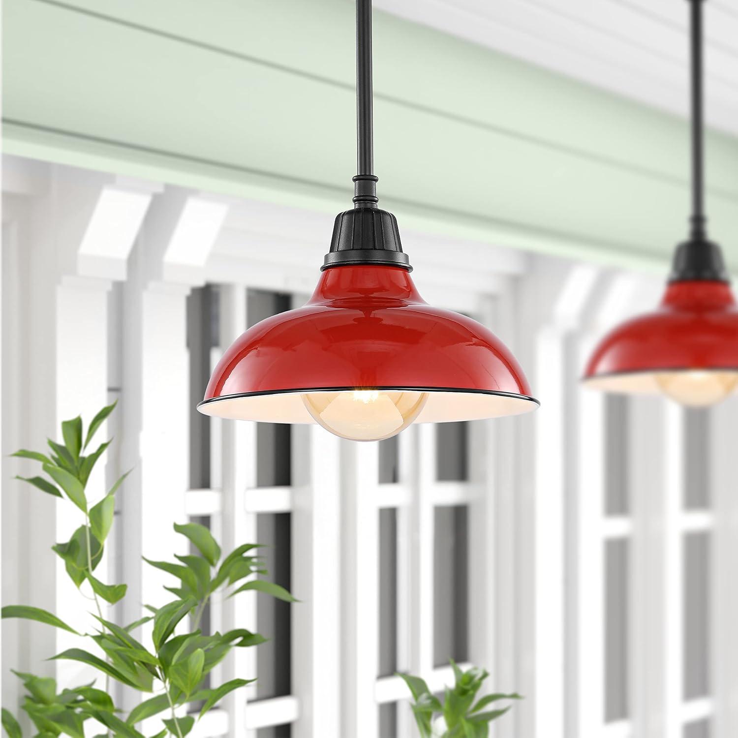 imageJONATHAN Y JYL7611B Jasper 1225quot 1Light Farmhouse Industrial IndoorOutdoor Iron LED Round Pendant Metal Bowl Shade Vintage Cottage Rustic Porch Patio Yard Barn BlackRedBlack