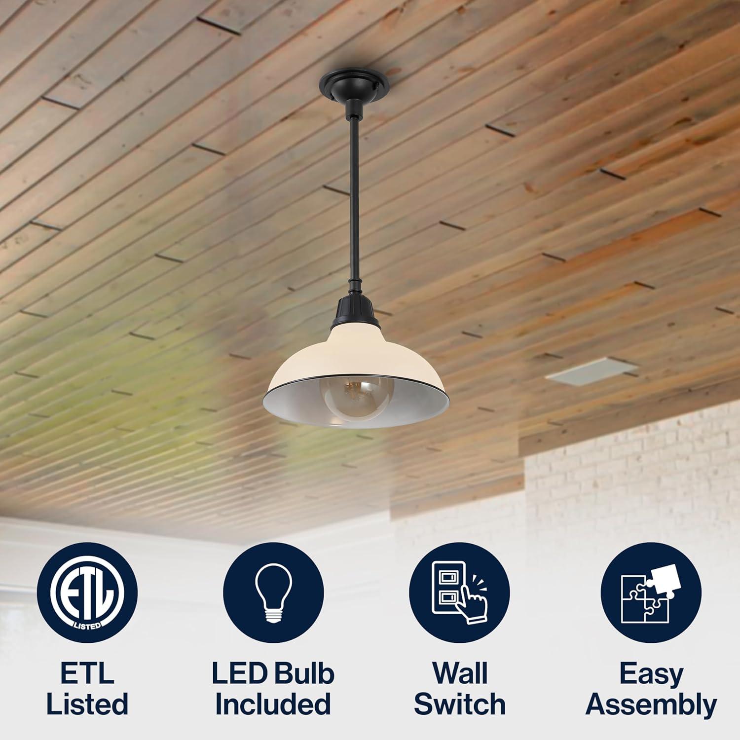 imageJONATHAN Y JYL7611B Jasper 1225quot 1Light Farmhouse Industrial IndoorOutdoor Iron LED Round Pendant Metal Bowl Shade Vintage Cottage Rustic Porch Patio Yard Barn BlackMatte Almond