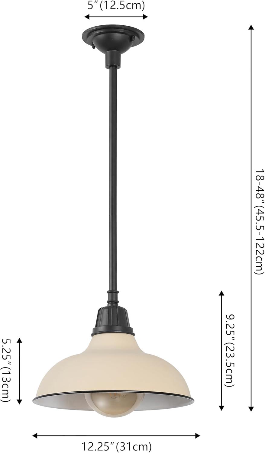 imageJONATHAN Y JYL7611B Jasper 1225quot 1Light Farmhouse Industrial IndoorOutdoor Iron LED Round Pendant Metal Bowl Shade Vintage Cottage Rustic Porch Patio Yard Barn BlackMatte Almond