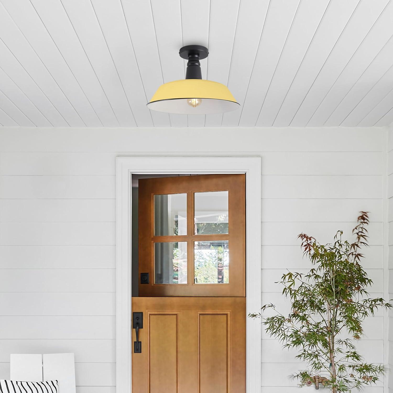 imageJONATHAN Y JYL7617F Camila 14quot 1Light Classic Industrial IndoorOutdoor Iron LED Semi Flush Mount MidCentury Rustic 2700K Cozy Warm Light Kitchen Hallway Bathroom Stairwell GreenWhiteMatte YellowBlack