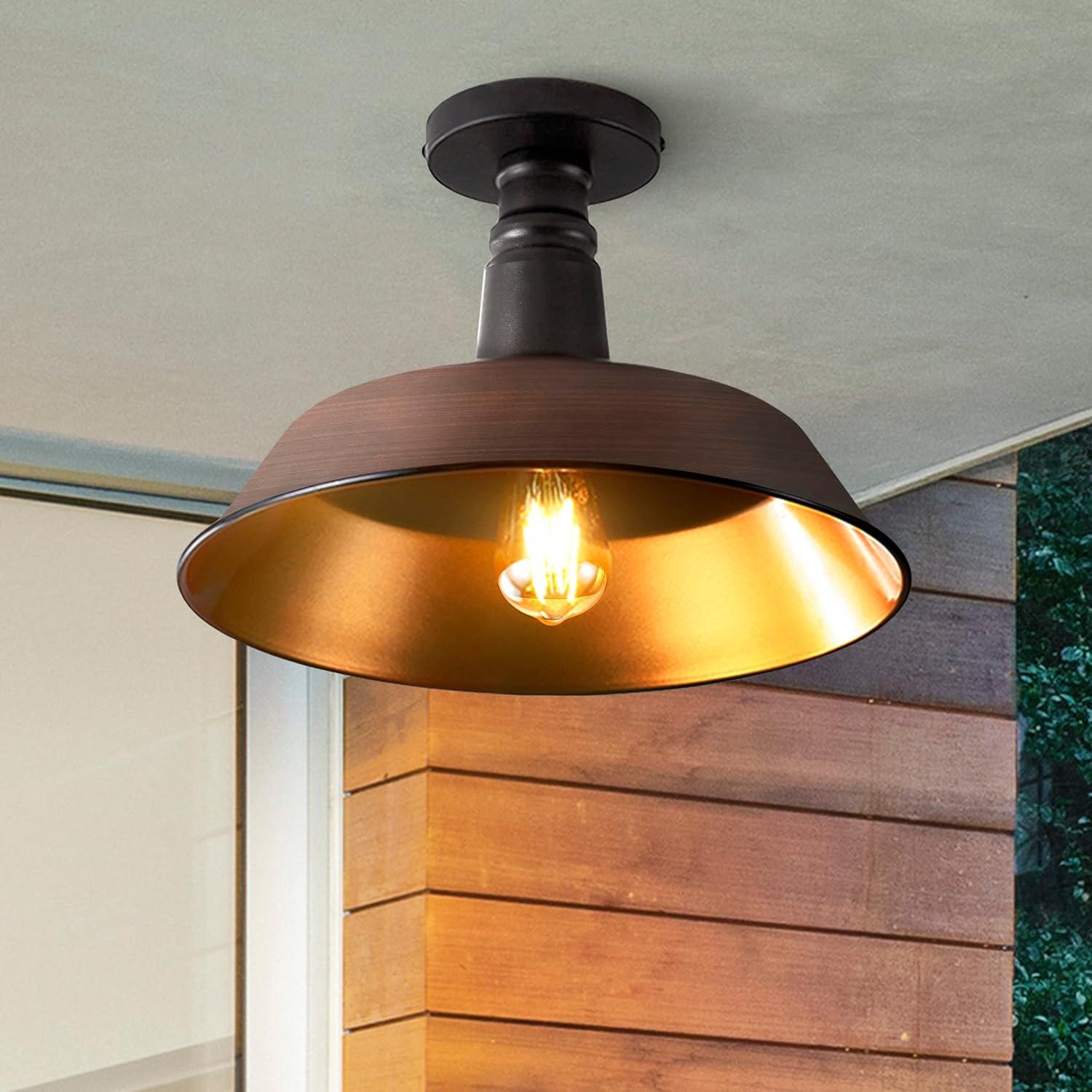 imageJONATHAN Y JYL7617F Camila 14quot 1Light Classic Industrial IndoorOutdoor Iron LED Semi Flush Mount MidCentury Rustic 2700K Cozy Warm Light Kitchen Hallway Bathroom Stairwell GreenWhiteOil Rubbed BronzeBlack