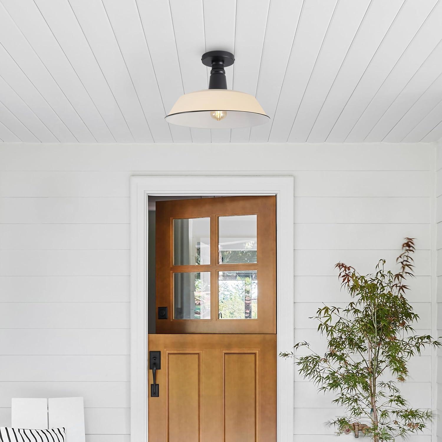 imageJONATHAN Y JYL7617F Camila 14quot 1Light Classic Industrial IndoorOutdoor Iron LED Semi Flush Mount MidCentury Rustic 2700K Cozy Warm Light Kitchen Hallway Bathroom Stairwell GreenWhiteMatte AlmondBlack