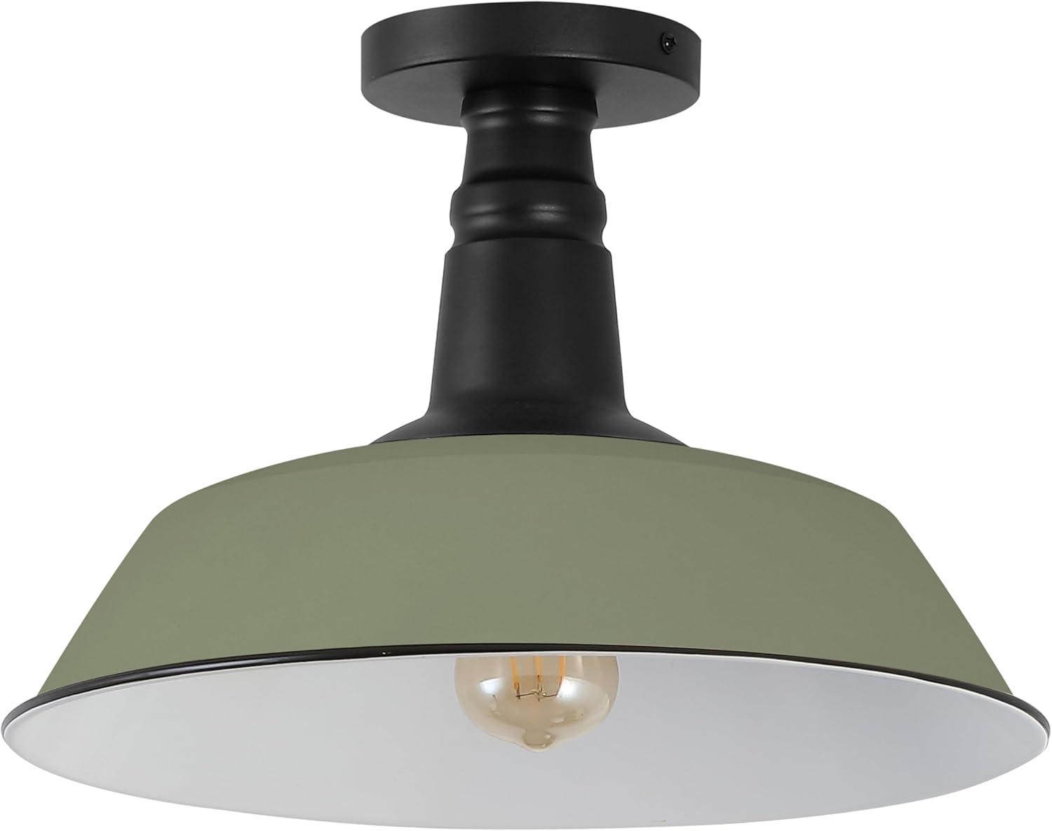 imageJONATHAN Y JYL7617F Camila 14quot 1Light Classic Industrial IndoorOutdoor Iron LED Semi Flush Mount MidCentury Rustic 2700K Cozy Warm Light Kitchen Hallway Bathroom Stairwell GreenWhiteMatte Olive GreenBlack