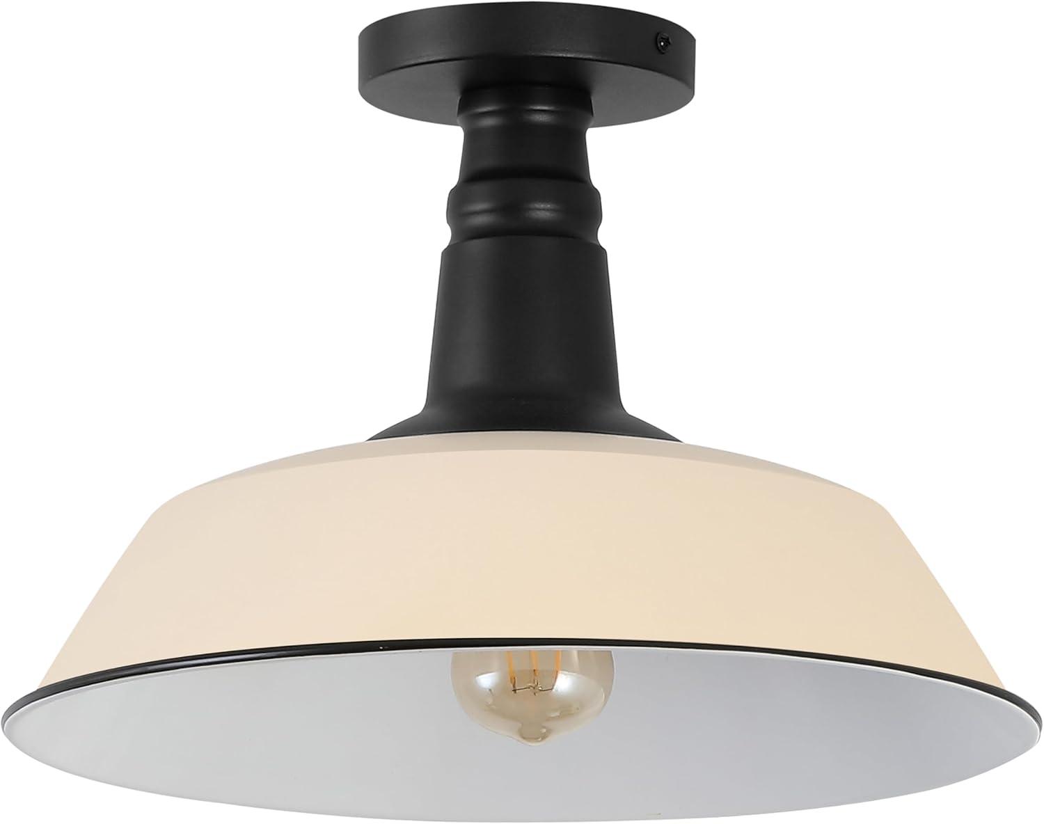 imageJONATHAN Y JYL7617F Camila 14quot 1Light Classic Industrial IndoorOutdoor Iron LED Semi Flush Mount MidCentury Rustic 2700K Cozy Warm Light Kitchen Hallway Bathroom Stairwell GreenWhiteMatte AlmondBlack