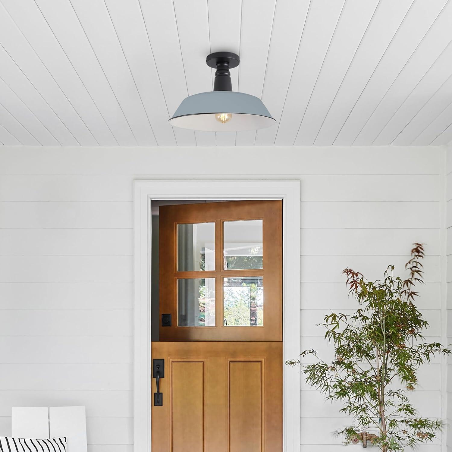 imageJONATHAN Y JYL7617F Camila 14quot 1Light Classic Industrial IndoorOutdoor Iron LED Semi Flush Mount MidCentury Rustic 2700K Cozy Warm Light Kitchen Hallway Bathroom Stairwell GreenWhiteMatte Silver BlueBlack