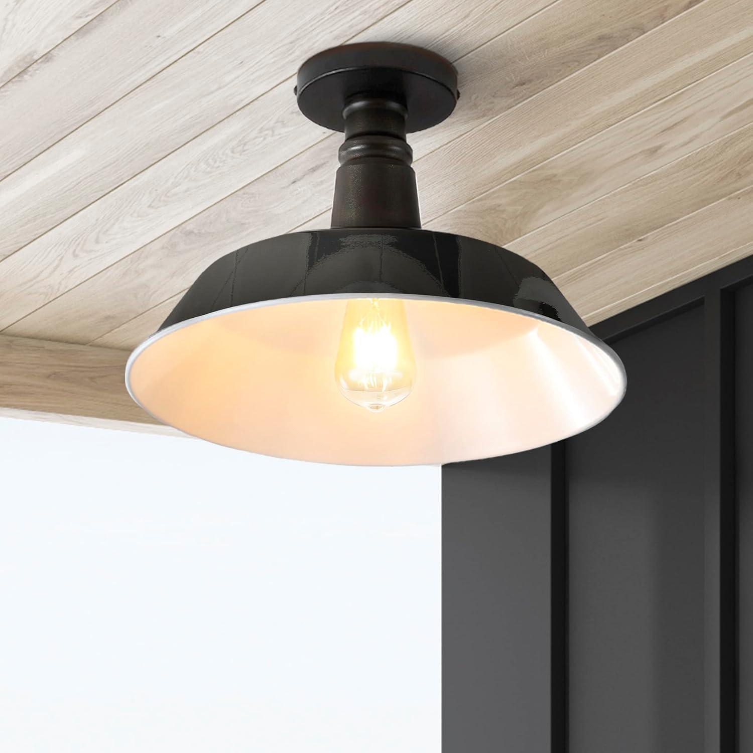imageJONATHAN Y JYL7617F Camila 14quot 1Light Classic Industrial IndoorOutdoor Iron LED Semi Flush Mount MidCentury Rustic 2700K Cozy Warm Light Kitchen Hallway Bathroom Stairwell GreenWhiteBlack