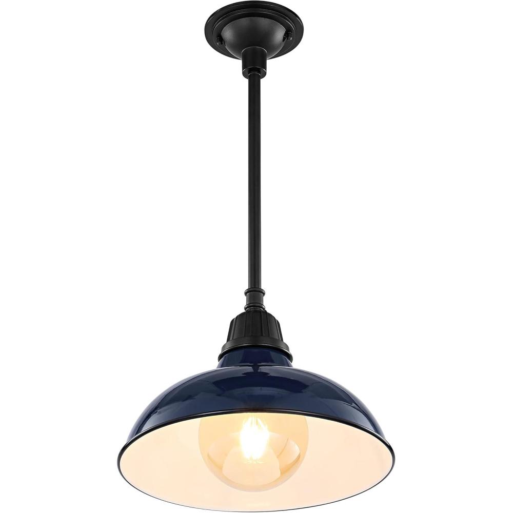 imageJONATHAN Y JYL7611B Jasper 1225quot 1Light Farmhouse Industrial IndoorOutdoor Iron LED Round Pendant Metal Bowl Shade Vintage Cottage Rustic Porch Patio Yard Barn BlackNavyBlack