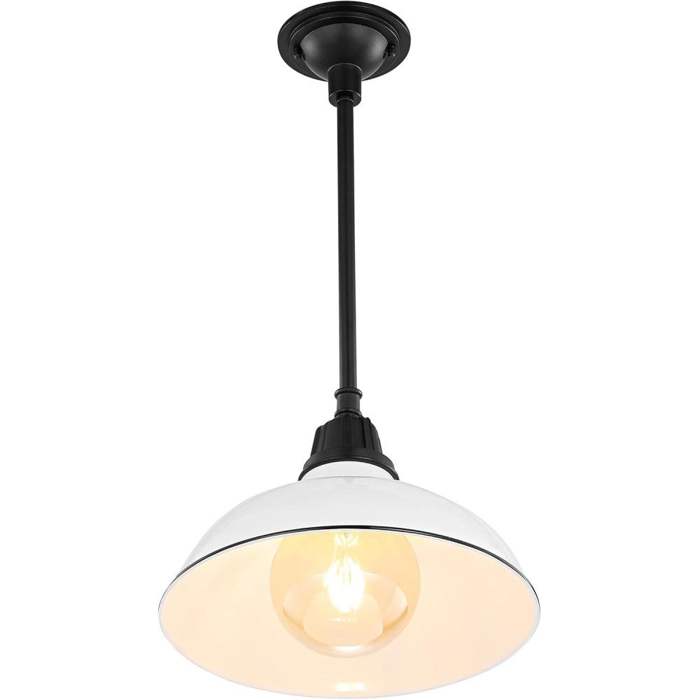 imageJONATHAN Y JYL7611B Jasper 1225quot 1Light Farmhouse Industrial IndoorOutdoor Iron LED Round Pendant Metal Bowl Shade Vintage Cottage Rustic Porch Patio Yard Barn BlackWhiteBlack
