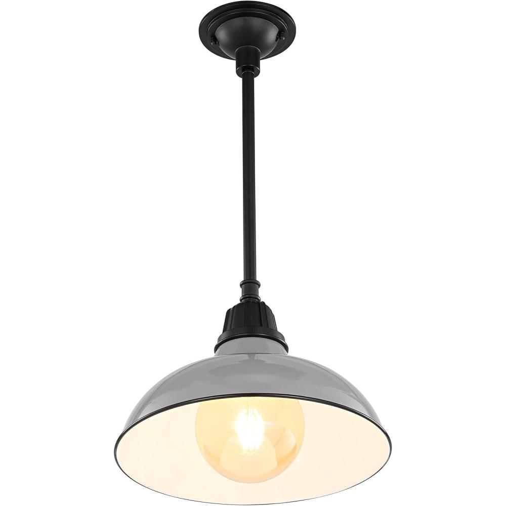 imageJONATHAN Y JYL7611B Jasper 1225quot 1Light Farmhouse Industrial IndoorOutdoor Iron LED Round Pendant Metal Bowl Shade Vintage Cottage Rustic Porch Patio Yard Barn BlackGrayBlack