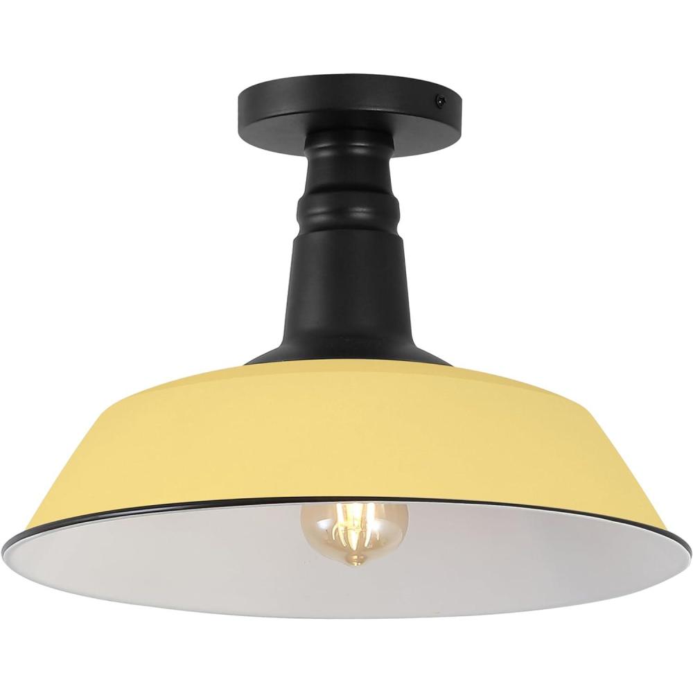 imageJONATHAN Y JYL7617F Camila 14quot 1Light Classic Industrial IndoorOutdoor Iron LED Semi Flush Mount MidCentury Rustic 2700K Cozy Warm Light Kitchen Hallway Bathroom Stairwell GreenWhiteMatte YellowBlack