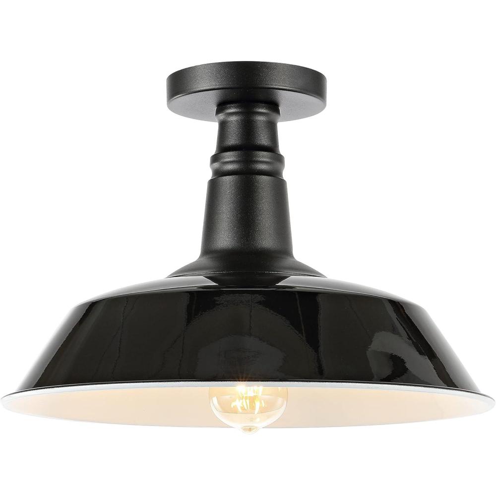imageJONATHAN Y JYL7617F Camila 14quot 1Light Classic Industrial IndoorOutdoor Iron LED Semi Flush Mount MidCentury Rustic 2700K Cozy Warm Light Kitchen Hallway Bathroom Stairwell GreenWhiteBlack