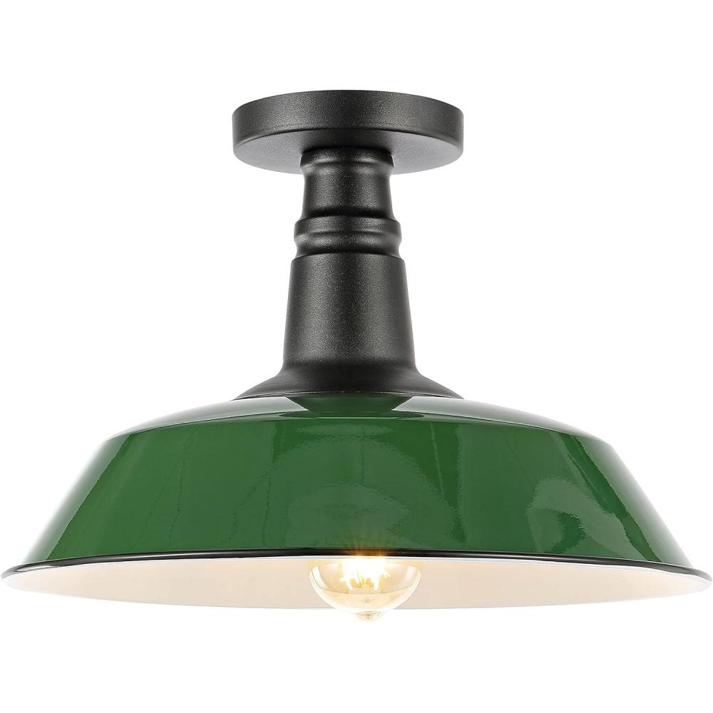 imageJONATHAN Y JYL7617F Camila 14quot 1Light Classic Industrial IndoorOutdoor Iron LED Semi Flush Mount MidCentury Rustic 2700K Cozy Warm Light Kitchen Hallway Bathroom Stairwell GreenWhiteGreenBlack