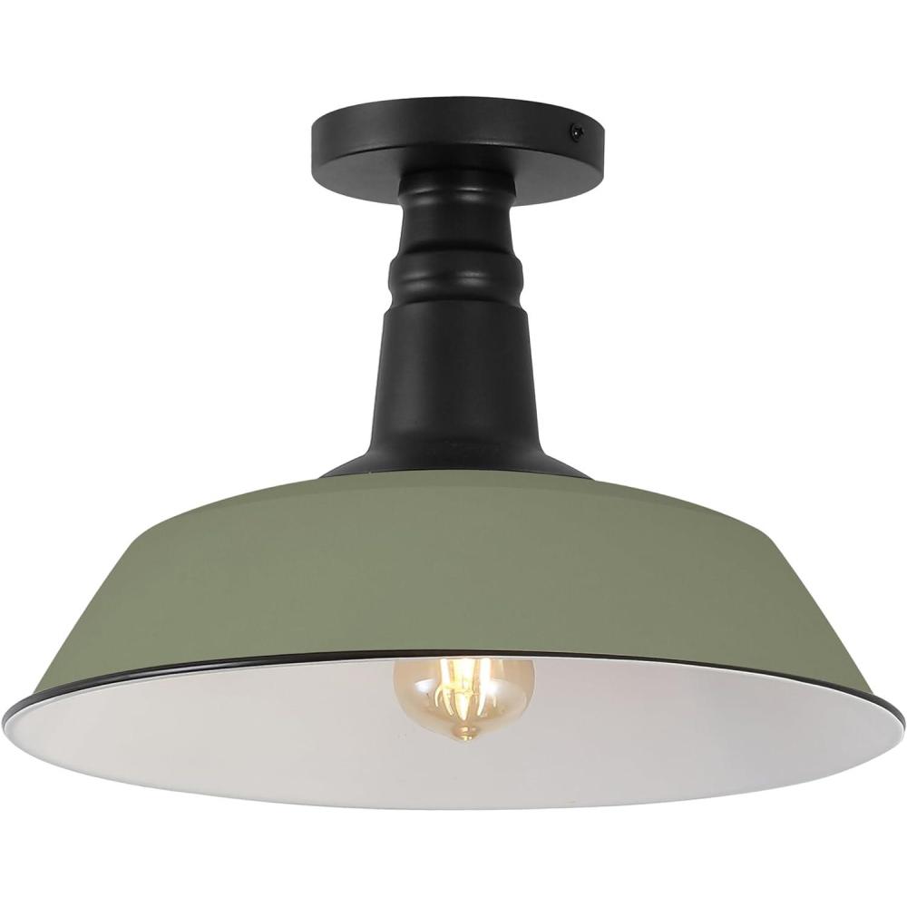 imageJONATHAN Y JYL7617F Camila 14quot 1Light Classic Industrial IndoorOutdoor Iron LED Semi Flush Mount MidCentury Rustic 2700K Cozy Warm Light Kitchen Hallway Bathroom Stairwell GreenWhiteMatte Olive GreenBlack