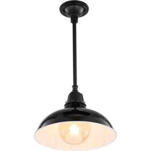 JONATHAN Y JYL7611B Jasper 12.25″ 1-Light Farmhouse Industrial Indoor/Outdoor Iron LED Round Pendant Metal Bowl Shade Vintage Cottage Rustic Porch Patio Yard Barn, Black(Black)