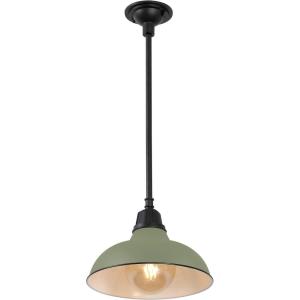 JONATHAN Y JYL7611B Jasper 12.25″ 1-Light Farmhouse Industrial Indoor/Outdoor Iron LED Round Pendant Metal Bowl Shade Vintage Cottage Rustic Porch Patio Yard Barn, Black(Matte Olive Green)