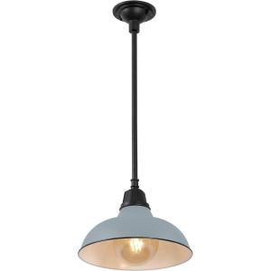 JONATHAN Y JYL7611B Jasper 12.25″ 1-Light Farmhouse Industrial Indoor/Outdoor Iron LED Round Pendant Metal Bowl Shade Vintage Cottage Rustic Porch Patio Yard Barn, Black(Matte Silver Blue)