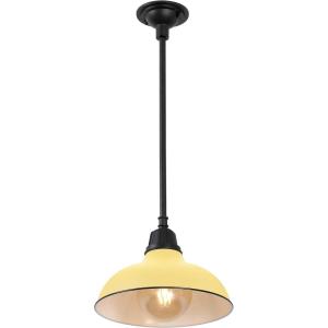 JONATHAN Y JYL7611B Jasper 12.25″ 1-Light Farmhouse Industrial Indoor/Outdoor Iron LED Round Pendant Metal Bowl Shade Vintage Cottage Rustic Porch Patio Yard Barn, Black(Matte Yellow)
