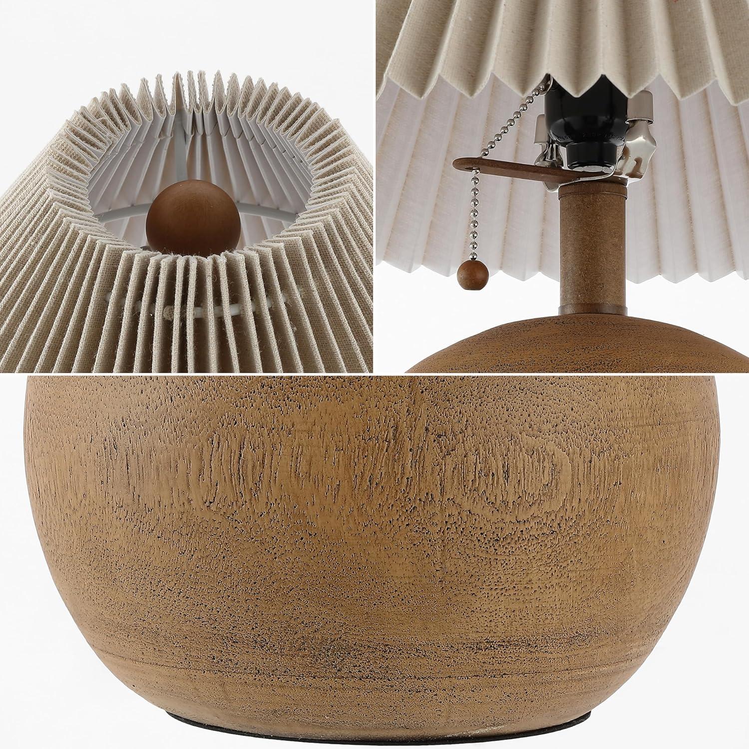 imageJONATHAN Y JYL1145B Aksel 1725quot Coastal Scandinavian ResinIron Sphere LED Table Lamp with Pleated Shade and Pull Chain Beige Wood FinishWhite for Entry Console Bedroom Living RoomBrown Wood Finish