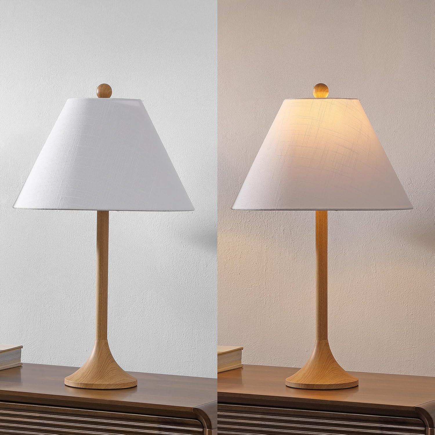 imageJONATHAN Y JYL5507ASET2 Albie 25quot Modern Coastal Iron Column LED Table Lamp for Living Room Family Room Dining Room Bedroom Hallway Office Brown Wood Finish Set of 2