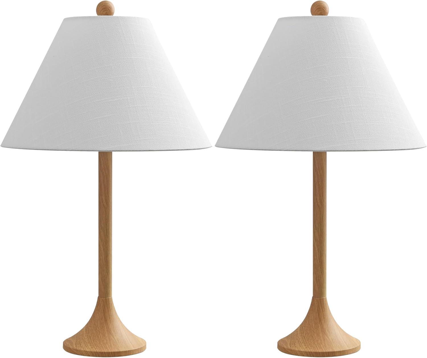 imageJONATHAN Y JYL5507ASET2 Albie 25quot Modern Coastal Iron Column LED Table Lamp for Living Room Family Room Dining Room Bedroom Hallway Office Brown Wood Finish Set of 2