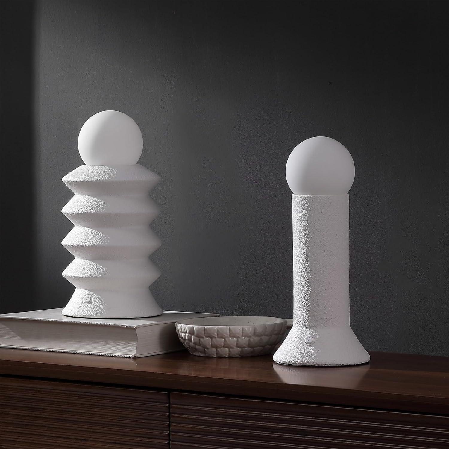 imageJONATHAN Y JYL5700A2SET Soren 13quot Modern Scandinavian CeramicGlass Geometric Integrated LED Table Lamp for Living Room Family Room Dining Room Bedroom Hallway Office White Set of 2