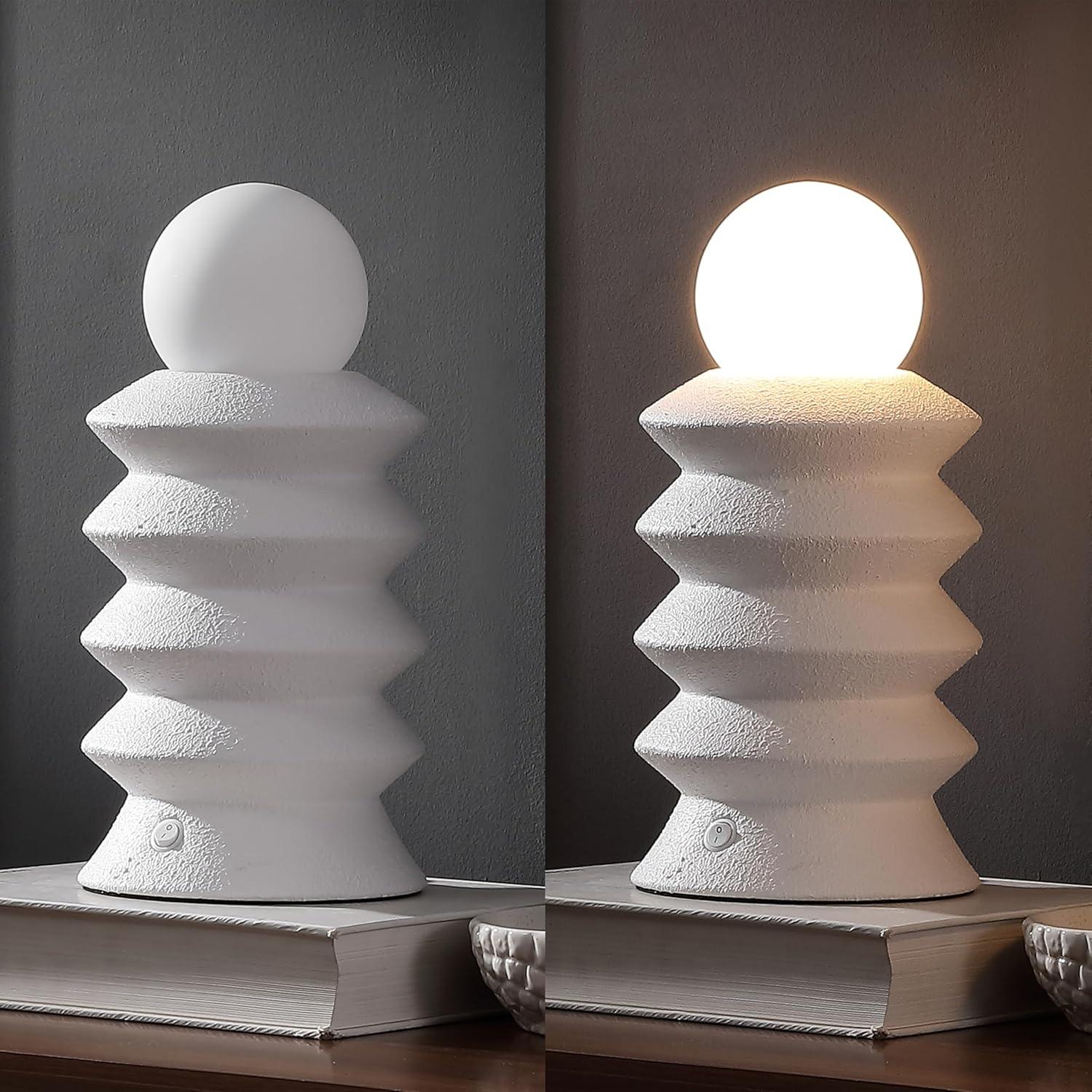 imageJONATHAN Y JYL5700A2SET Soren 13quot Modern Scandinavian CeramicGlass Geometric Integrated LED Table Lamp for Living Room Family Room Dining Room Bedroom Hallway Office White Set of 2