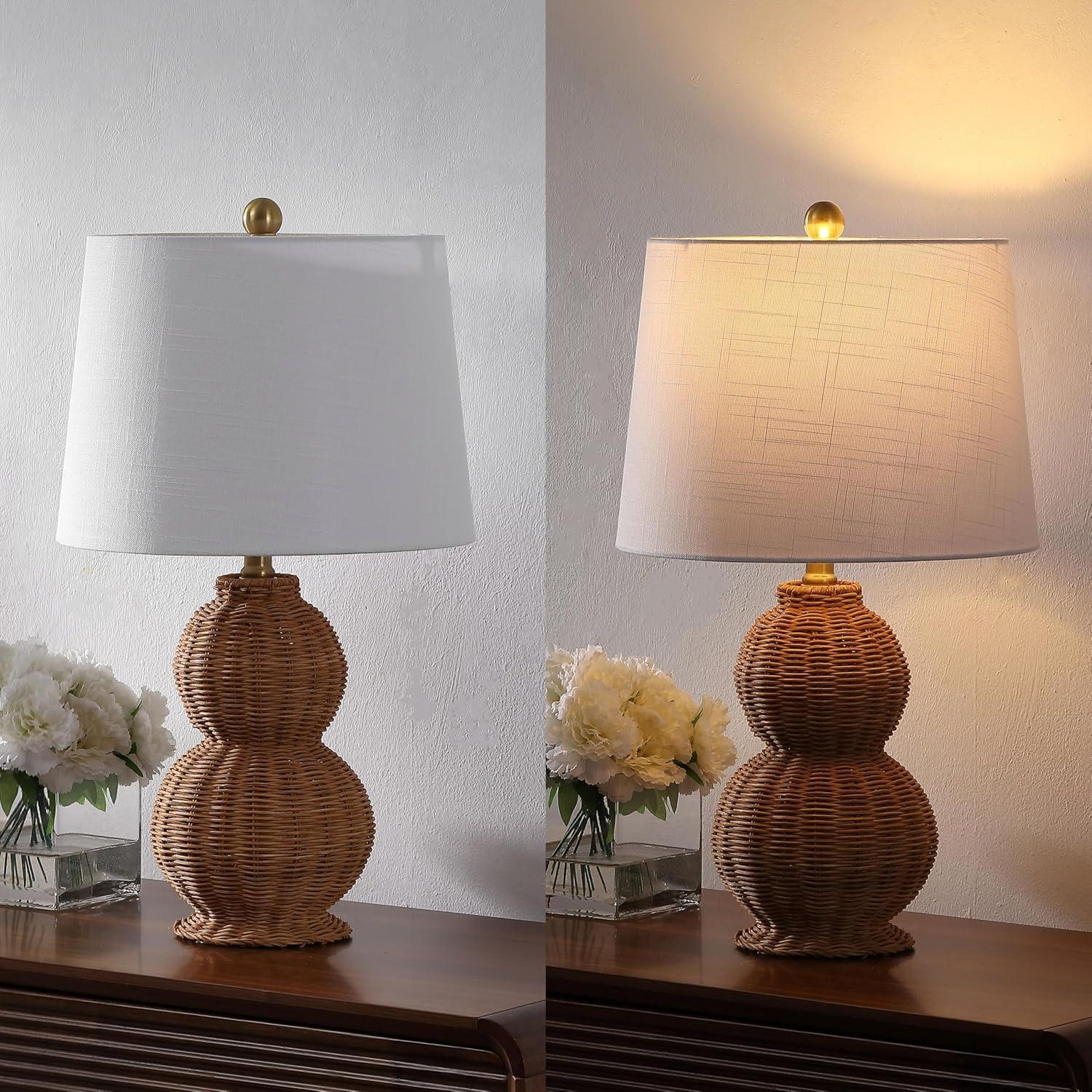 imageJONATHAN Y JYL5704ASET2 Millie 23quot Modern Coastal Woven Rattan Gourd LED Table Lamp for Living Room Family Room Dining Room Bedroom Hallway Office Dark Brown Set of 2