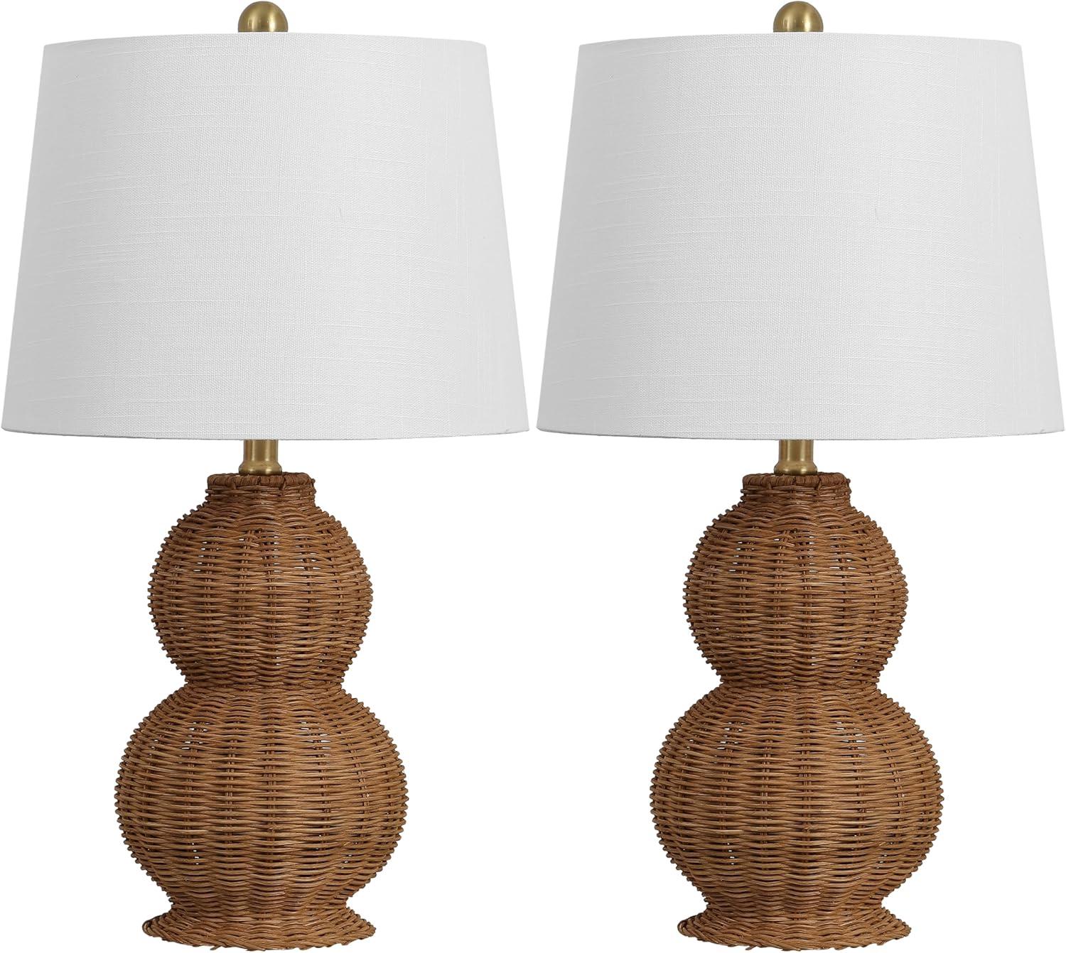 imageJONATHAN Y JYL5704ASET2 Millie 23quot Modern Coastal Woven Rattan Gourd LED Table Lamp for Living Room Family Room Dining Room Bedroom Hallway Office Dark Brown Set of 2