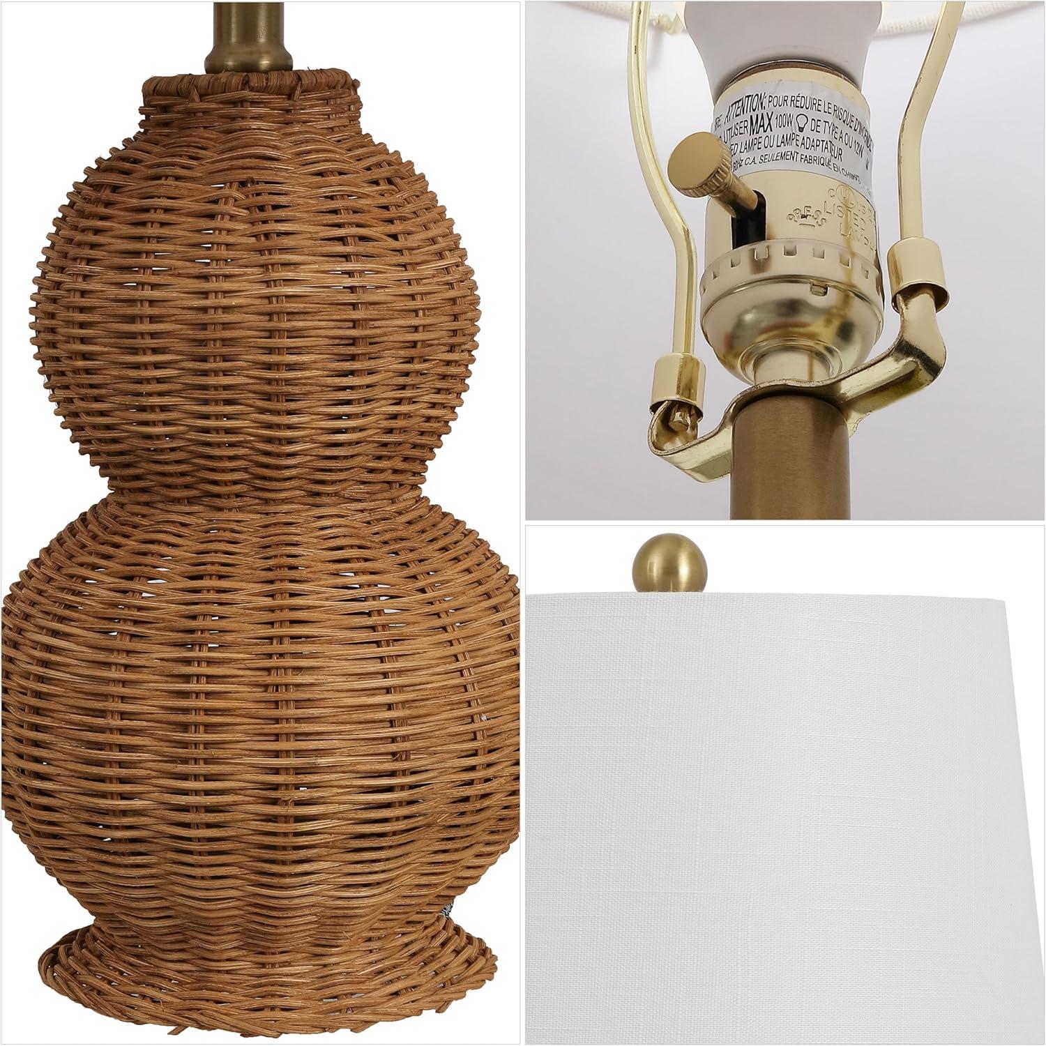 imageJONATHAN Y JYL5704ASET2 Millie 23quot Modern Coastal Woven Rattan Gourd LED Table Lamp for Living Room Family Room Dining Room Bedroom Hallway Office Dark Brown Set of 2