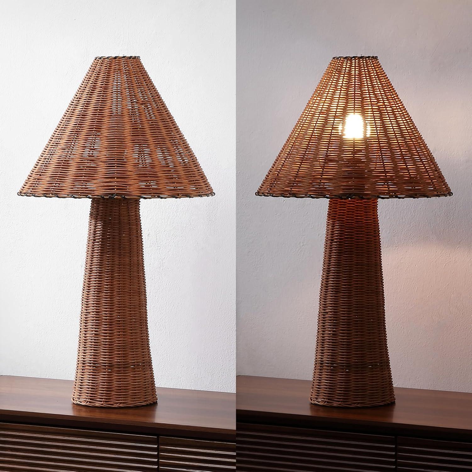 imageJONATHAN Y JYL5705A Kara 265quot Modern Coastal Woven Rattan Tapered Cylinder LED Table Lamp for Living Room Family Room Dining Room Bedroom Hallway Office Dark Brown