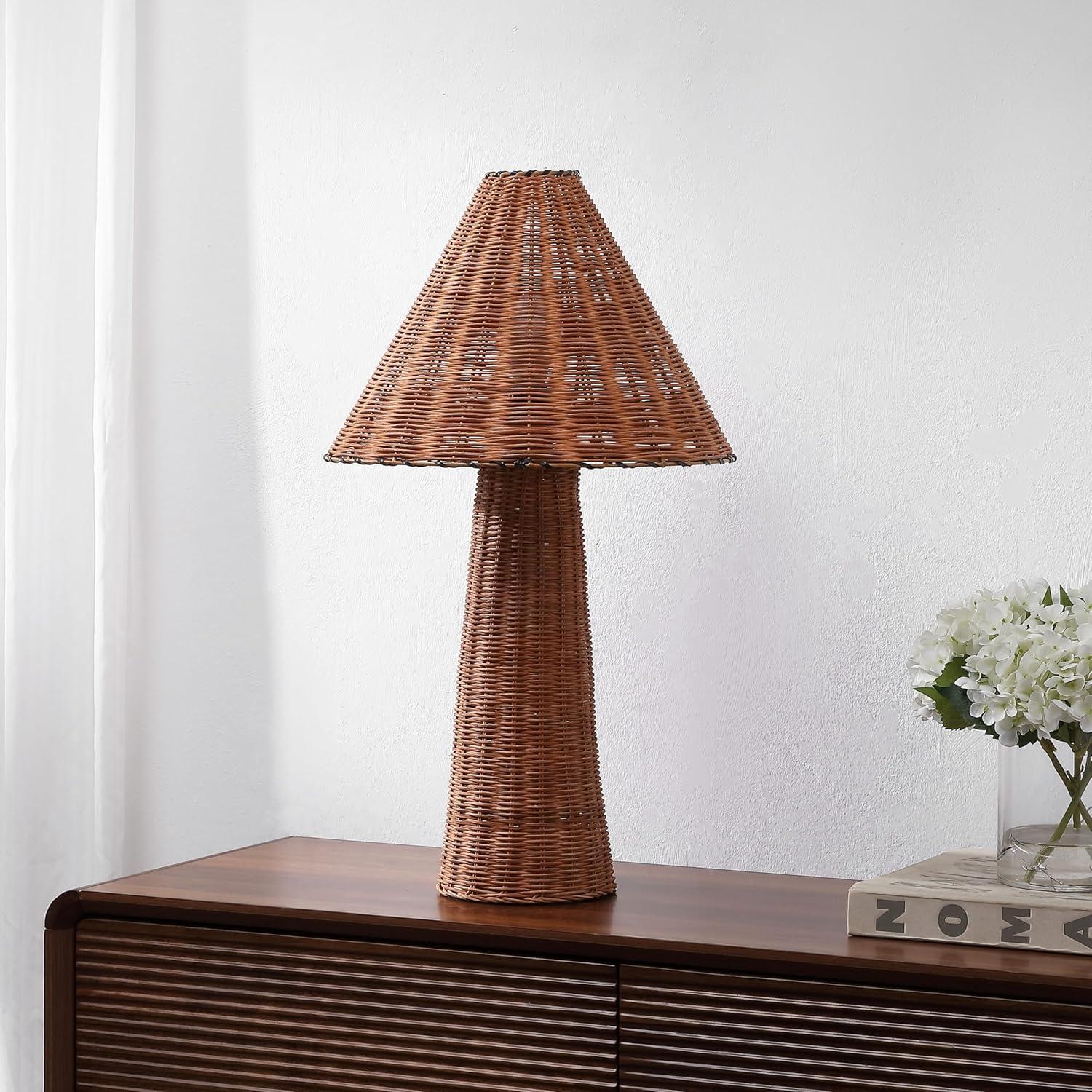 imageJONATHAN Y JYL5705A Kara 265quot Modern Coastal Woven Rattan Tapered Cylinder LED Table Lamp for Living Room Family Room Dining Room Bedroom Hallway Office Dark Brown