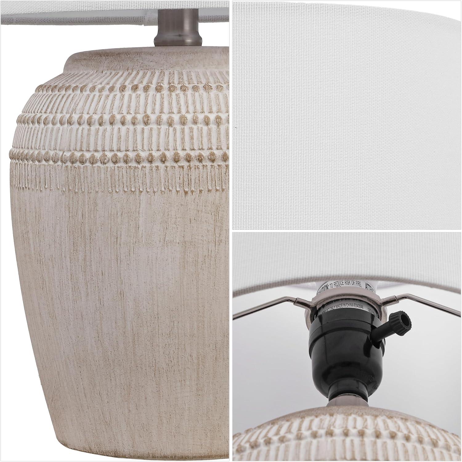 imageJONATHAN Y JYL5707BSET2 Hugo 1675quot Traditional Rustic Reeded Ceramic Vase LED Table Lamp for Living Room Family Room Dining Room Bedroom Hallway Office Antique White Set of 2Antique WhiteNickel