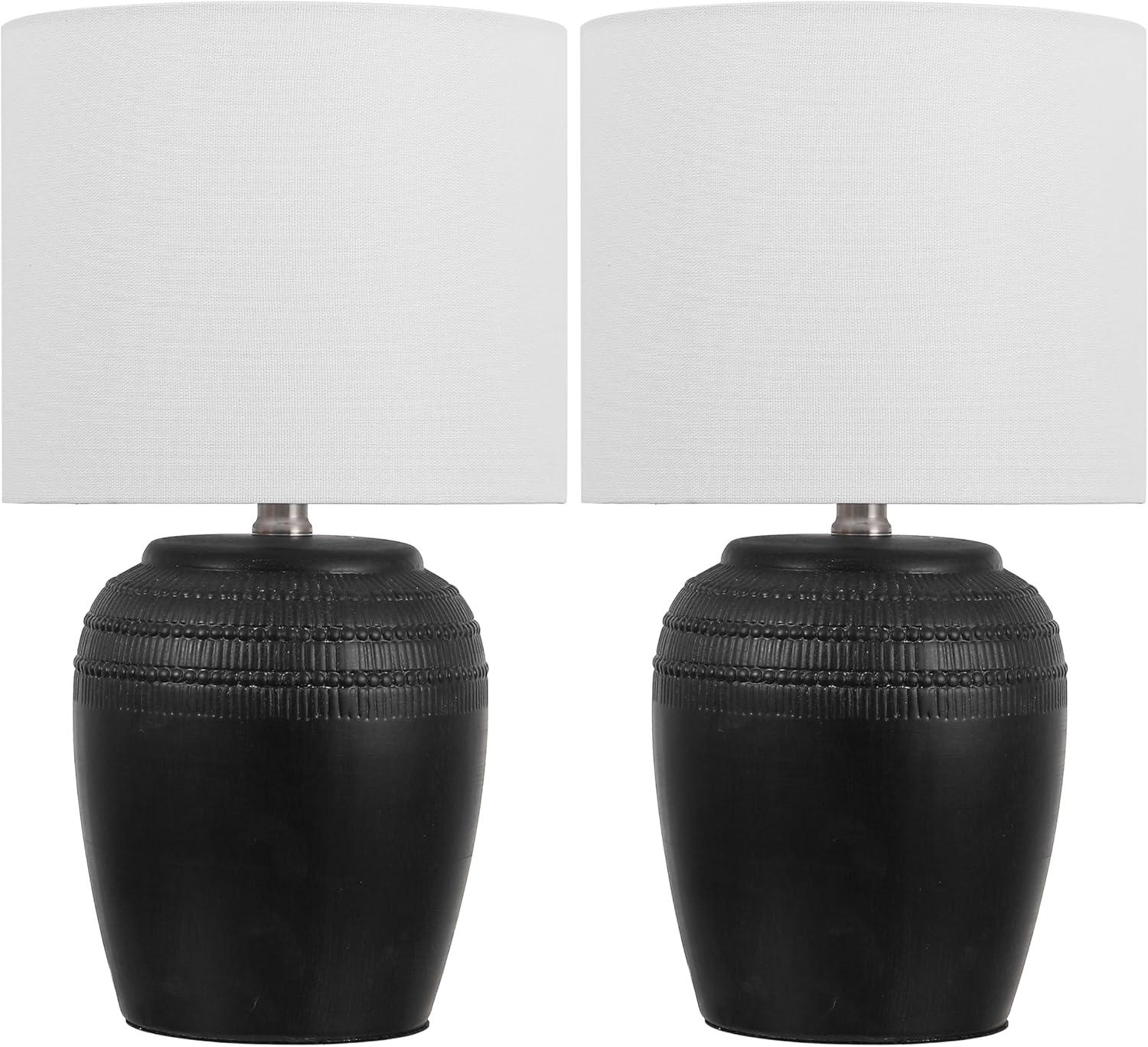 imageJONATHAN Y JYL5707BSET2 Hugo 1675quot Traditional Rustic Reeded Ceramic Vase LED Table Lamp for Living Room Family Room Dining Room Bedroom Hallway Office Antique White Set of 2BlackNickel