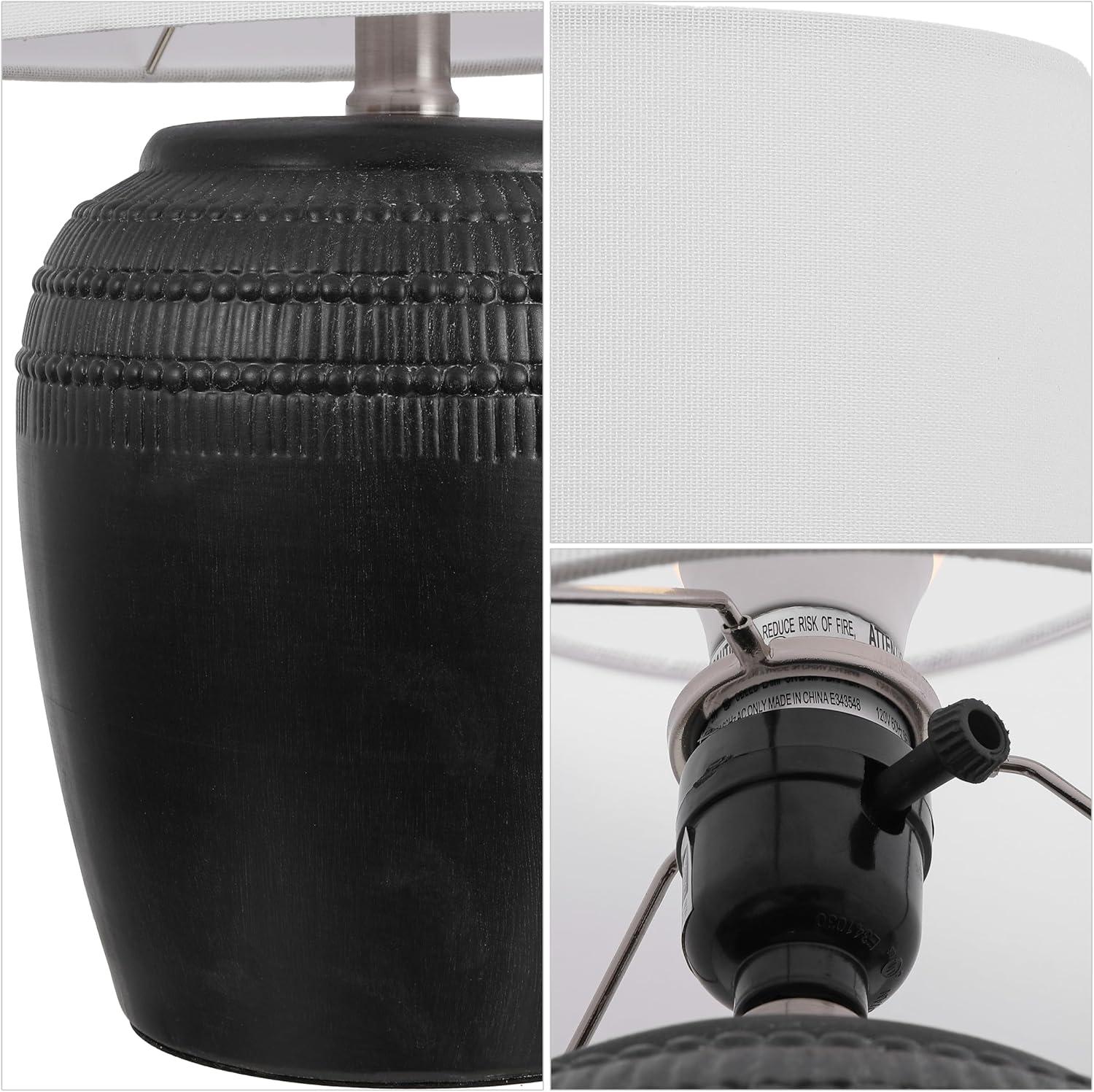 imageJONATHAN Y JYL5707BSET2 Hugo 1675quot Traditional Rustic Reeded Ceramic Vase LED Table Lamp for Living Room Family Room Dining Room Bedroom Hallway Office Antique White Set of 2BlackNickel