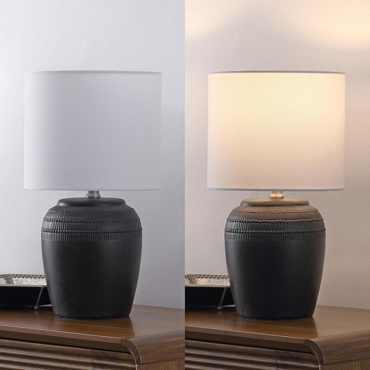 imageJONATHAN Y JYL5707BSET2 Hugo 1675quot Traditional Rustic Reeded Ceramic Vase LED Table Lamp for Living Room Family Room Dining Room Bedroom Hallway Office Antique White Set of 2BlackNickel