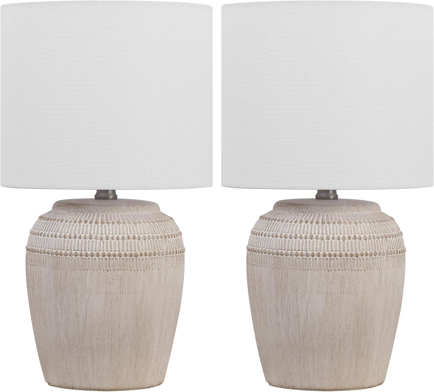 imageJONATHAN Y JYL5707BSET2 Hugo 1675quot Traditional Rustic Reeded Ceramic Vase LED Table Lamp for Living Room Family Room Dining Room Bedroom Hallway Office Antique White Set of 2Antique WhiteNickel