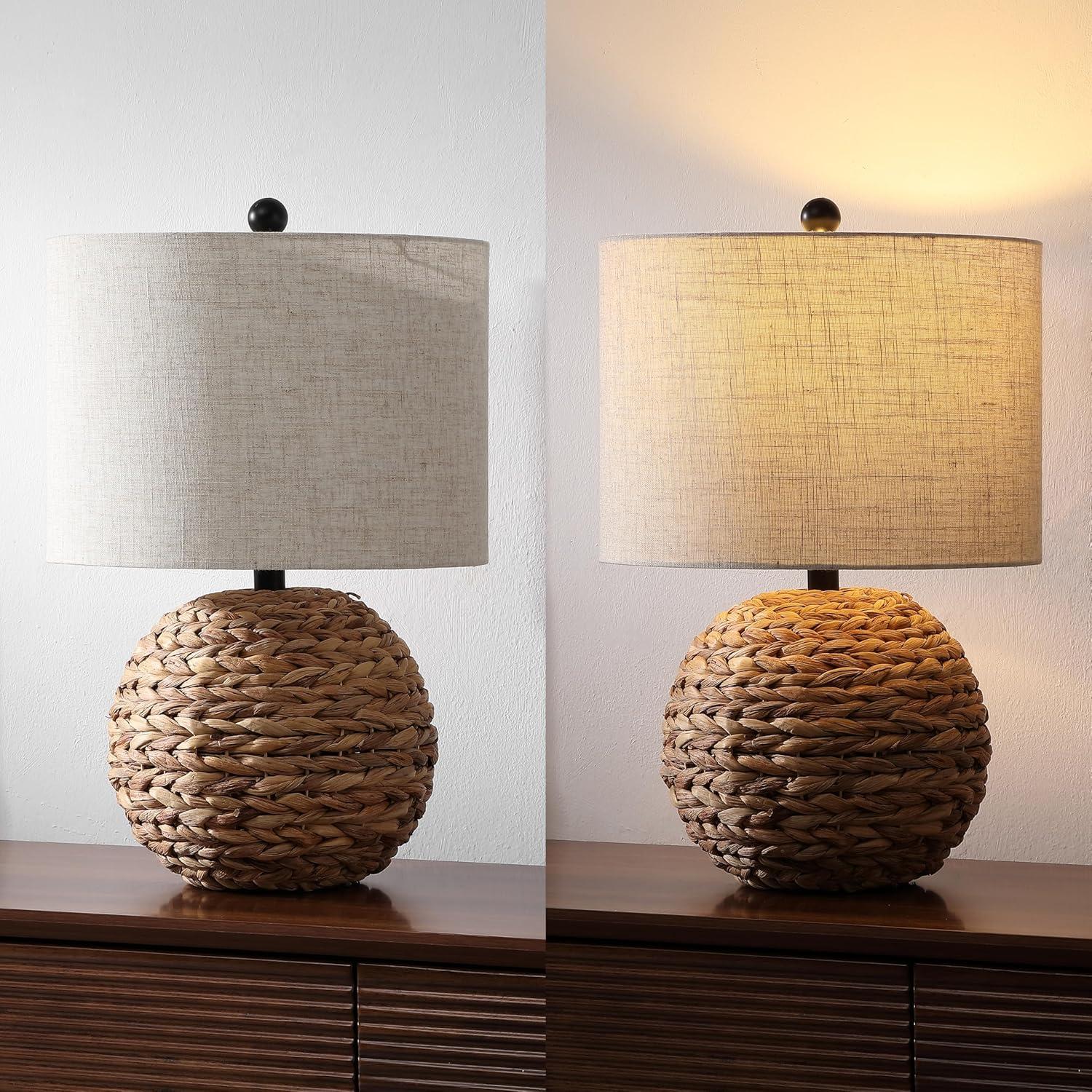 imageJONATHAN Y JYL6514B Camilo 215quot Modern Coastal Woven Rattan Globe LED Table Lamp for Living Room Family Room Dining Room Bedroom Hallway Office Dark BrownBrown