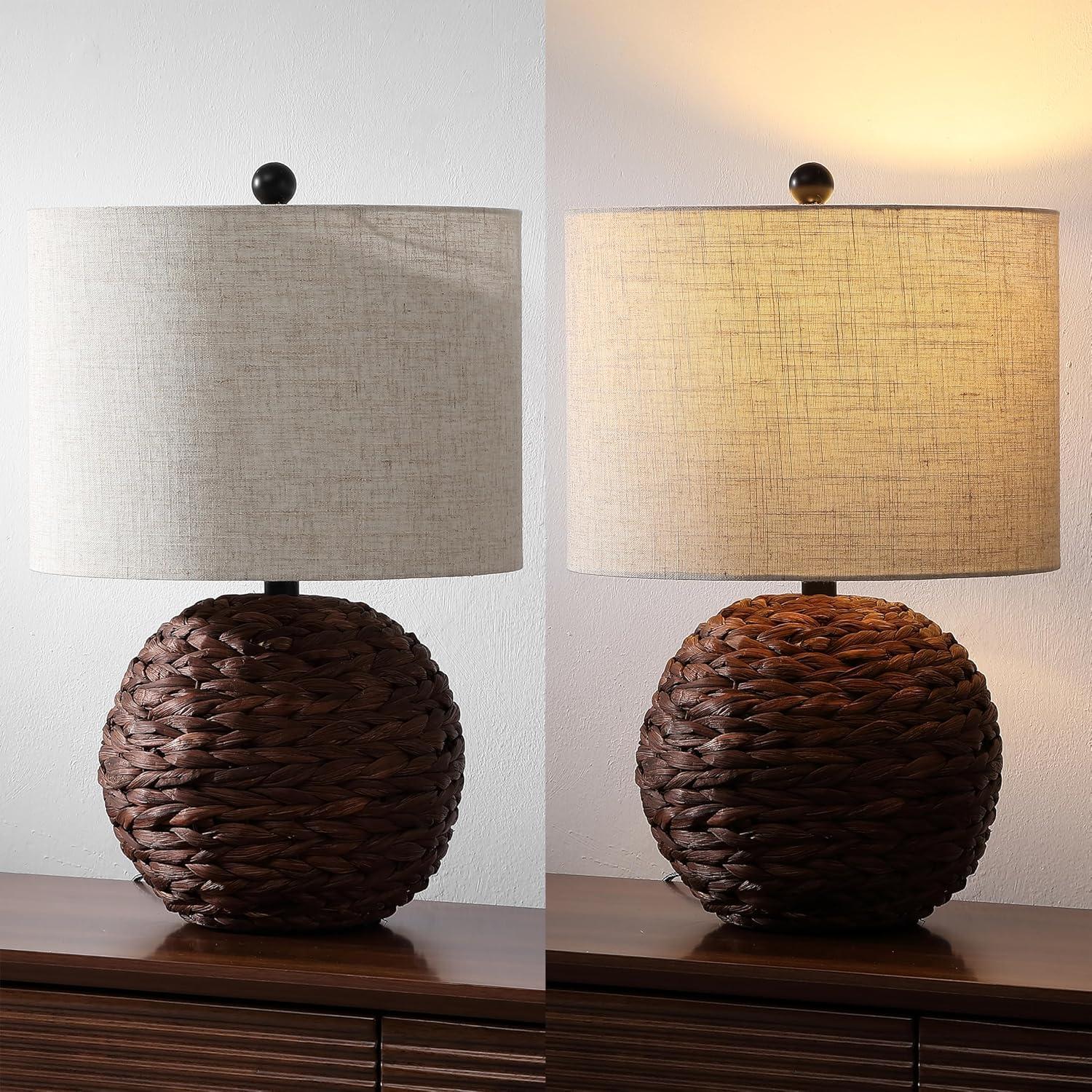 imageJONATHAN Y JYL6514B Camilo 215quot Modern Coastal Woven Rattan Globe LED Table Lamp for Living Room Family Room Dining Room Bedroom Hallway Office Dark BrownDark Brown