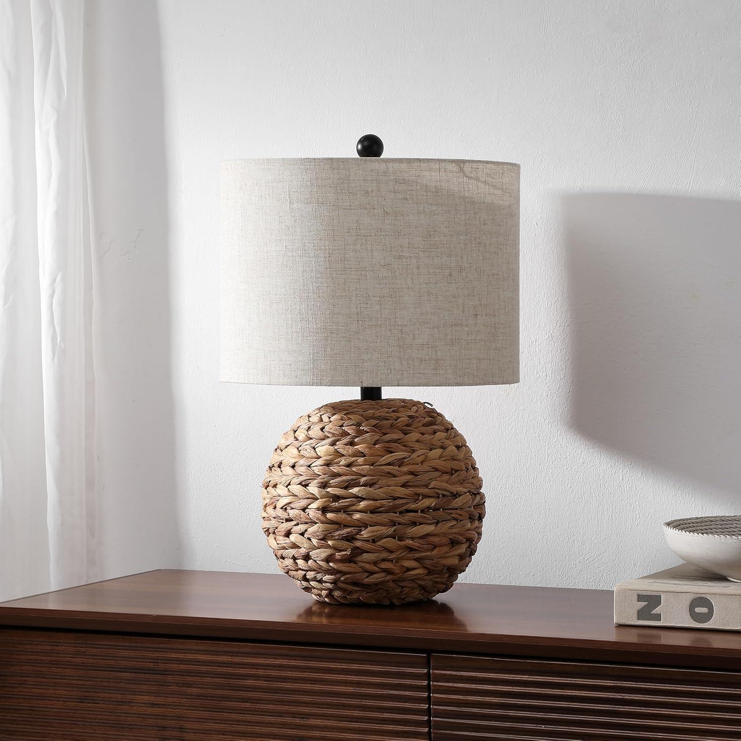 imageJONATHAN Y JYL6514B Camilo 215quot Modern Coastal Woven Rattan Globe LED Table Lamp for Living Room Family Room Dining Room Bedroom Hallway Office Dark BrownBrown