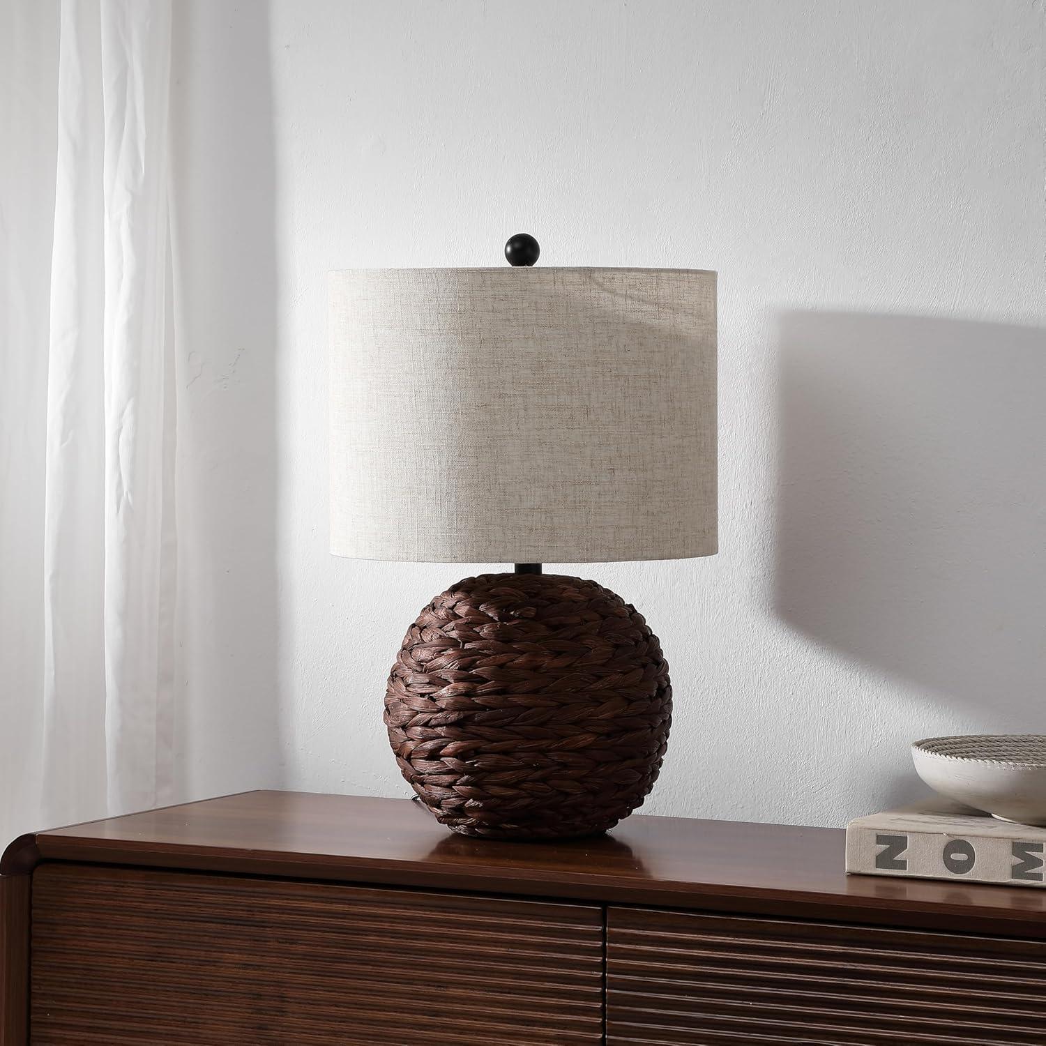 imageJONATHAN Y JYL6514B Camilo 215quot Modern Coastal Woven Rattan Globe LED Table Lamp for Living Room Family Room Dining Room Bedroom Hallway Office Dark BrownDark Brown