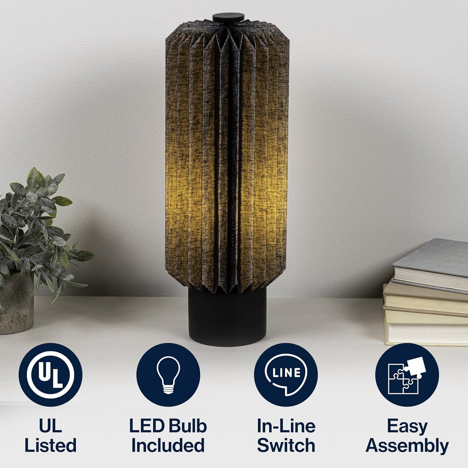 imageJONATHAN Y JYL9102B Banks 85quot Modern Minimalist Paper Pleated Column Accent LED Table Lamp for Living Room Family Room Dining Room Bedroom Hallway Office NaturalBlack