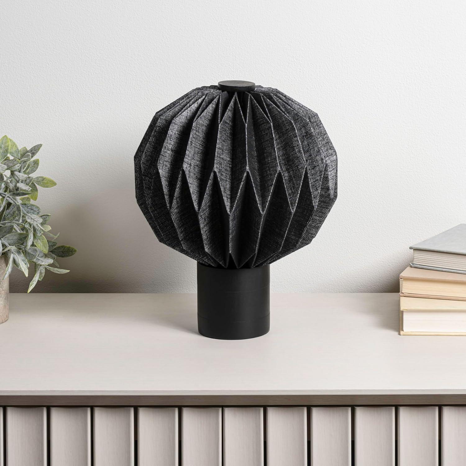 imageJONATHAN Y JYL9103B Quincy 11quot Modern Minimalist Paper Pleated Orb Accent LED Table Lamp for Living Room Family Room Dining Room Bedroom Hallway Office NaturalBlack