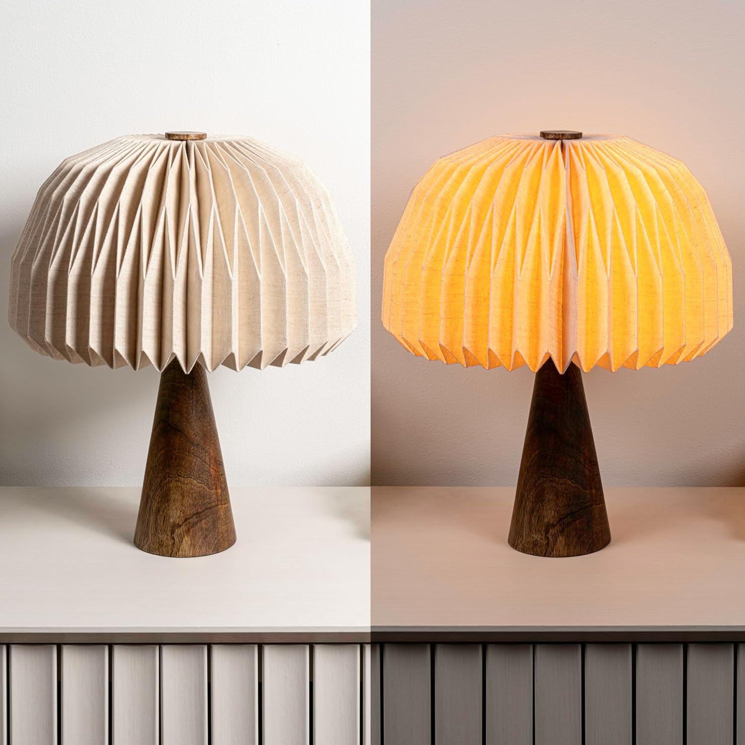 imageJONATHAN Y JYL9106B Sylvie 16quot Modern Minimalist Paper Pleated Shade Mushroom Accent LED Table Lamp for Living Room Family Room Dining Room Bedroom Hallway Office NaturalNatural