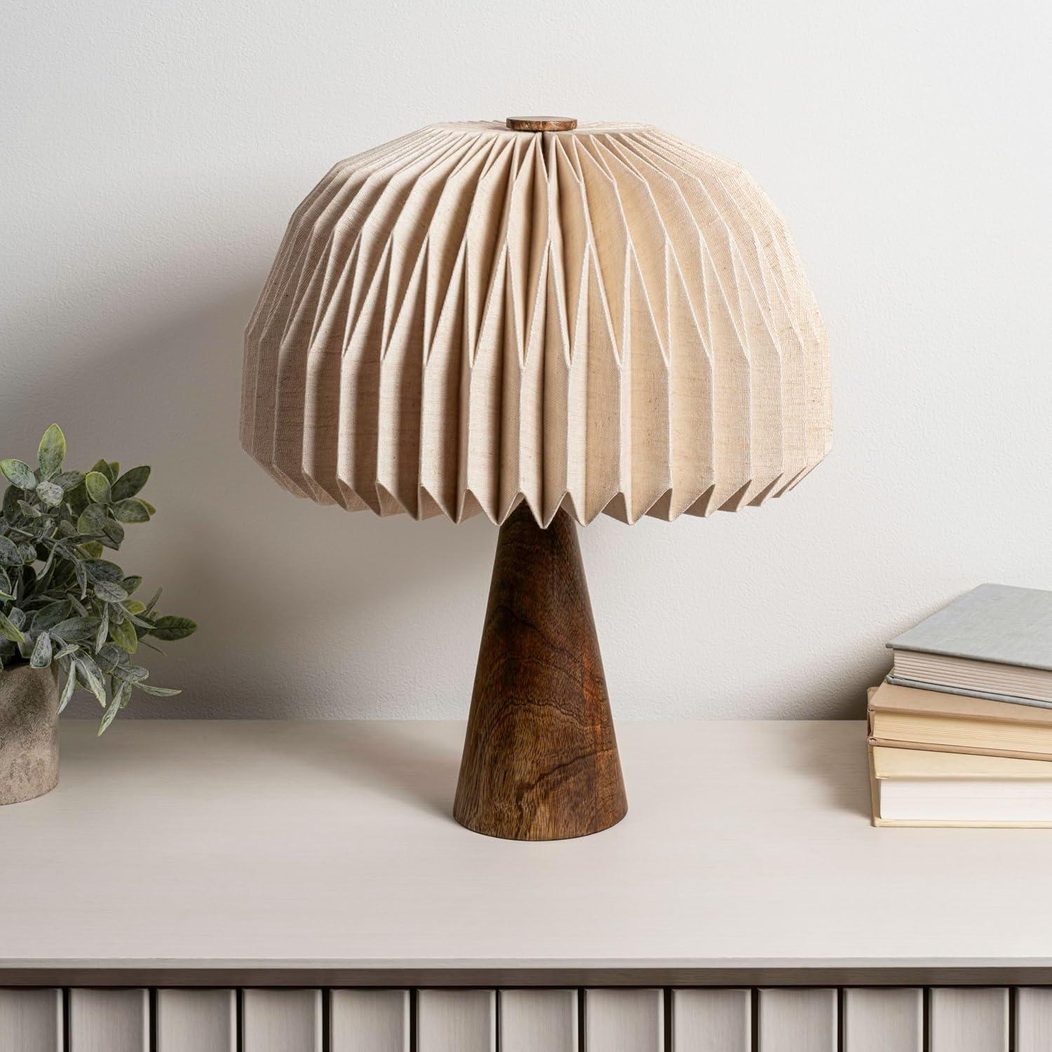 imageJONATHAN Y JYL9106B Sylvie 16quot Modern Minimalist Paper Pleated Shade Mushroom Accent LED Table Lamp for Living Room Family Room Dining Room Bedroom Hallway Office NaturalNatural