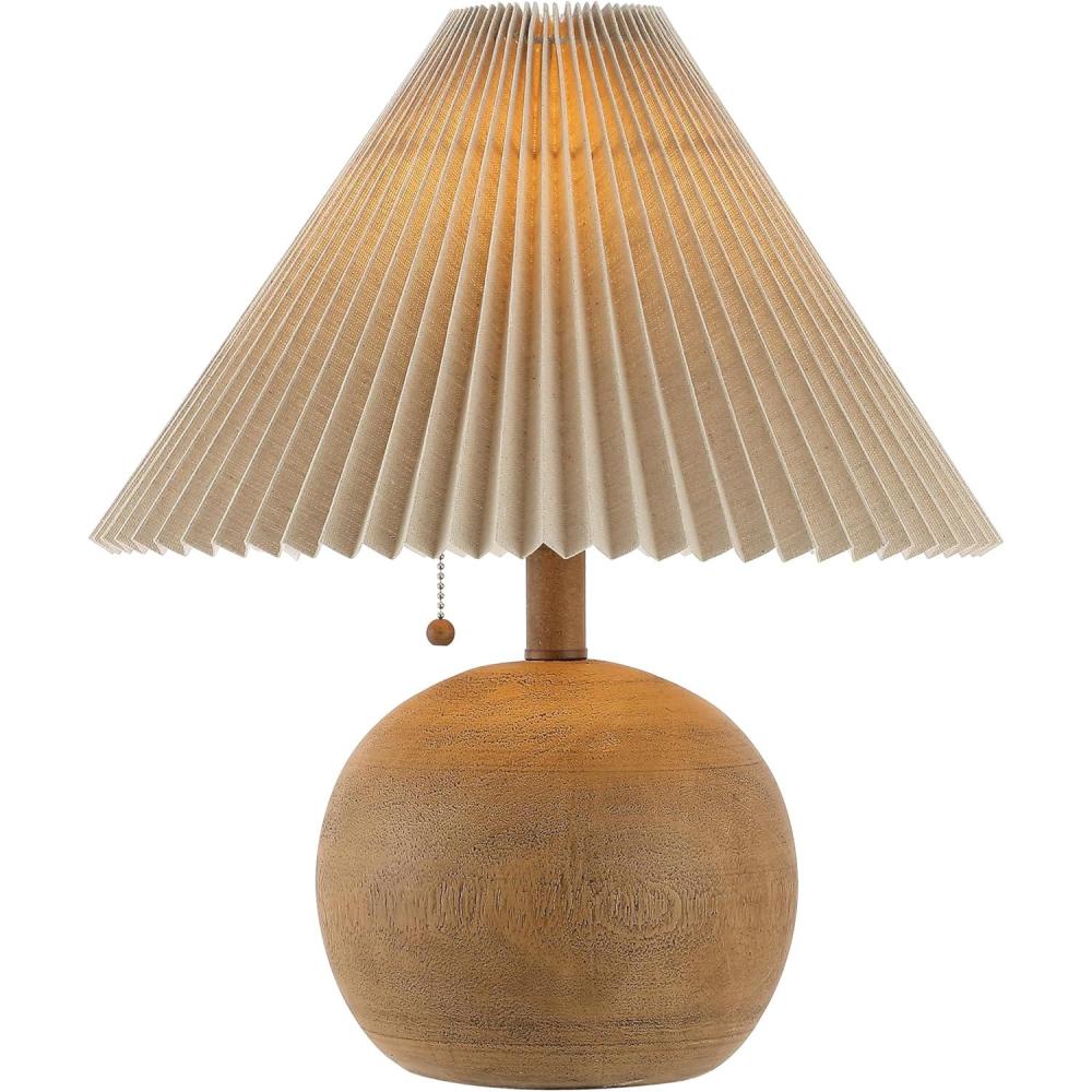 imageJONATHAN Y JYL1145B Aksel 1725quot Coastal Scandinavian ResinIron Sphere LED Table Lamp with Pleated Shade and Pull Chain Beige Wood FinishWhite for Entry Console Bedroom Living RoomBrown Wood Finish
