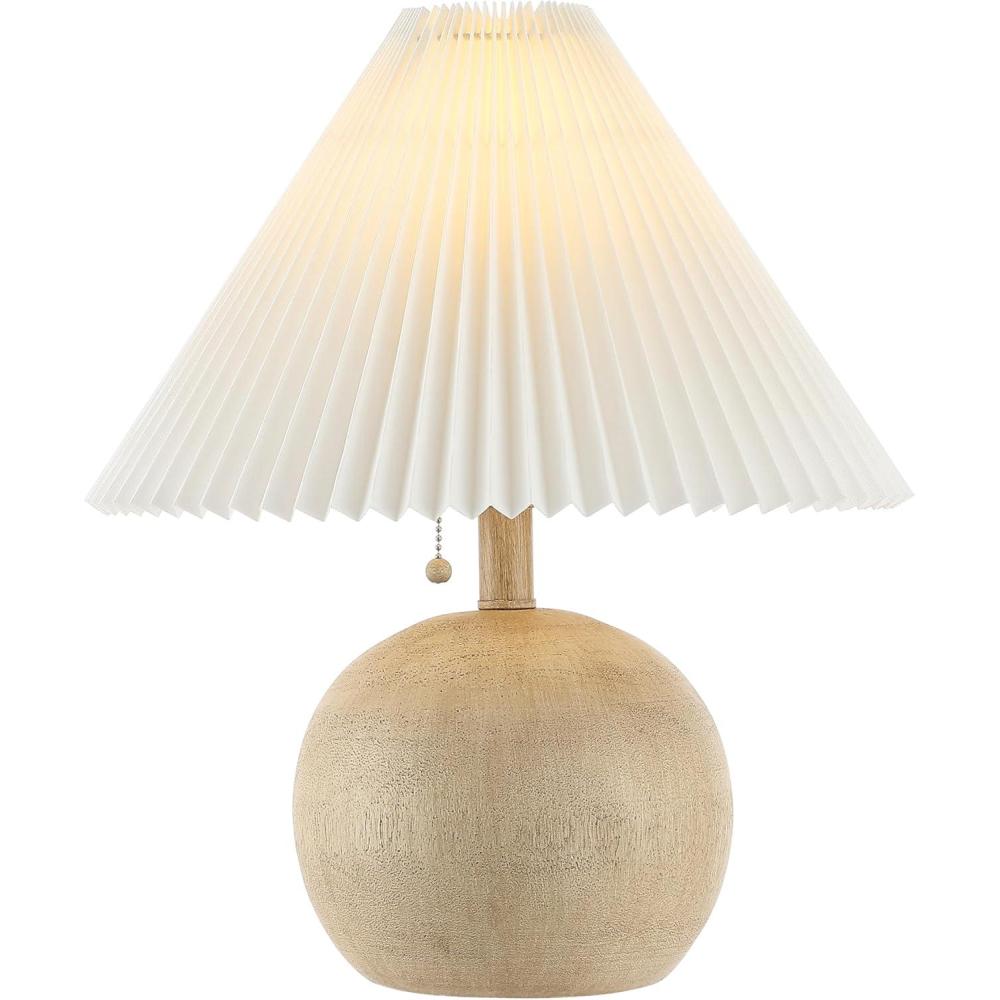 imageJONATHAN Y JYL1145B Aksel 1725quot Coastal Scandinavian ResinIron Sphere LED Table Lamp with Pleated Shade and Pull Chain Beige Wood FinishWhite for Entry Console Bedroom Living RoomBeige Wood Finish