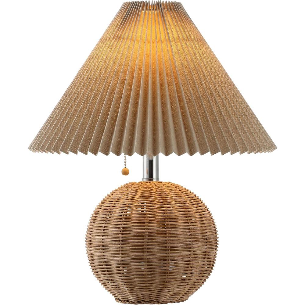 imageJONATHAN Y JYL1145B Aksel 1725quot Coastal Scandinavian ResinIron Sphere LED Table Lamp with Pleated Shade and Pull Chain Beige Wood FinishWhite for Entry Console Bedroom Living RoomNatural