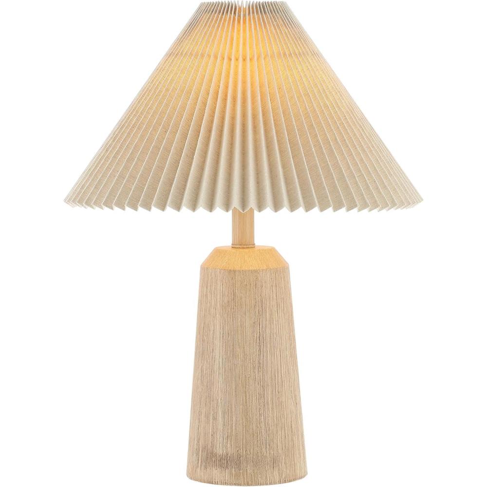 imageJONATHAN Y JYL1146A Arvid 205quot Rustic Scandinavian ResinIron Lighthouse LED Table Lamp with Pleated Shade Beige Wood Finish for Bedroom Living Room Entry Console