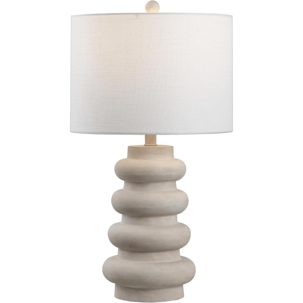 imageJONATHAN Y JYL5506A Juniper 26quot Modern Minimalist Resin Stacked Ovoid LED Lamp for Living Room Family Room Dining Room Bedroom Hallway Office Antique White