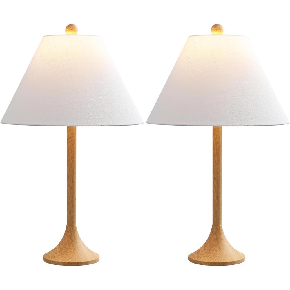 imageJONATHAN Y JYL5507ASET2 Albie 25quot Modern Coastal Iron Column LED Table Lamp for Living Room Family Room Dining Room Bedroom Hallway Office Brown Wood Finish Set of 2